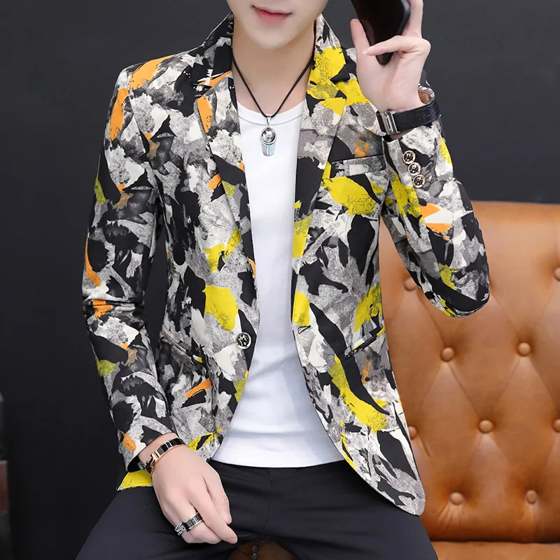

Fashion Spring Summer Clothes 2019 Mens Casual Coat Blazer Stage Dress Men Slim Fit Dress Graffiti Velvet Thin Blazers Suits M