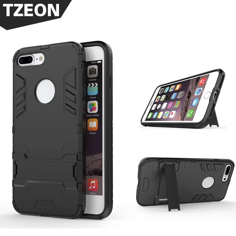 Luxury Shockproof Armor Phone Case For iPhone X 8 7 6S Plus 2in1 Stand Back Cover For Apple IP 5S 5 SE Holder Cases Shell Coque