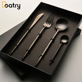 

4pcs/set Black Cutlery Set Stainless Steel Dinnerware Set Knife Dinner Fork Teaspoon Western Kitchen Tableware Set