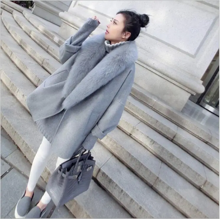 

Fur coat female long 2018 new Korean winter new fashion wool plush imitation fox fur collar coat fur women jacket overcoat