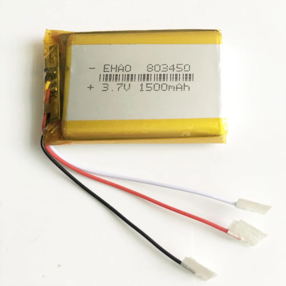 3,7 V 1500mAh 803450 литий-полимерная LiPo аккумуляторная батарея 3 провода для Mp3 DVD PAD камера gps динамик рекордер клавиатура