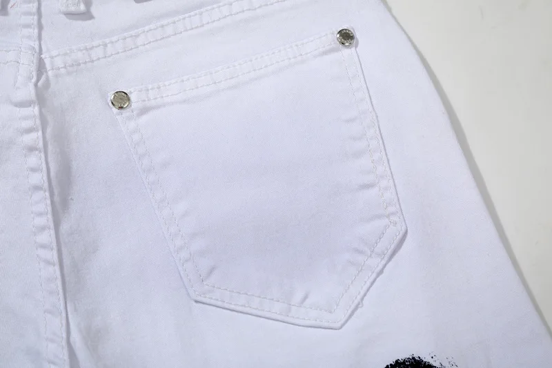 Брендовые однотонные белые джинсовые штаны Для мужчин Повседневное эластичные джинсы с принтом хлопок Прямо тонкий классные джинсы для