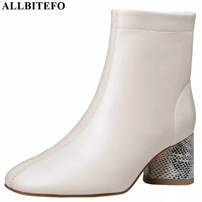 

ALLBITEFO real genuine leather women boots Pure color Autumn Winter ankle boots comfortable fashion boots High quality