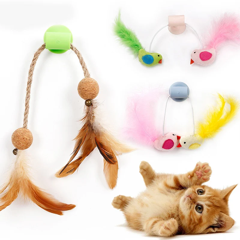 Кошка Птица интерактивная игрушка палочка-Дразнилка с перьями на присоске Окно, кошка скребок кошачья мята птица Фаршированные Плюшевые игрушки для кошек товары для домашних животных