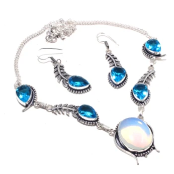 

Opilite,Blue Topas Necklace + Ering Silver Overlay over Copper , 48.5 cm, N4058