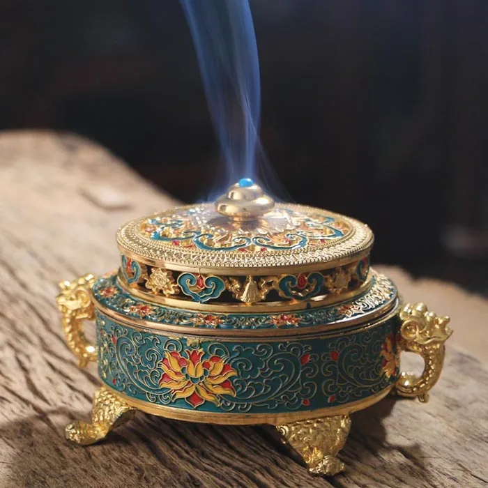 

Plating Alloy Incense Burner Enamel Color Tibetan Censer Antique Fragrance Living Room Household Colour Enamels Aroma Burner