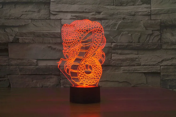 Горячий Новый 7 видов цветов Изменение 3D bulbing легкий шлем змея Иллюзия Светодиодная лампа творческий фигурку игрушки Рождество подарок