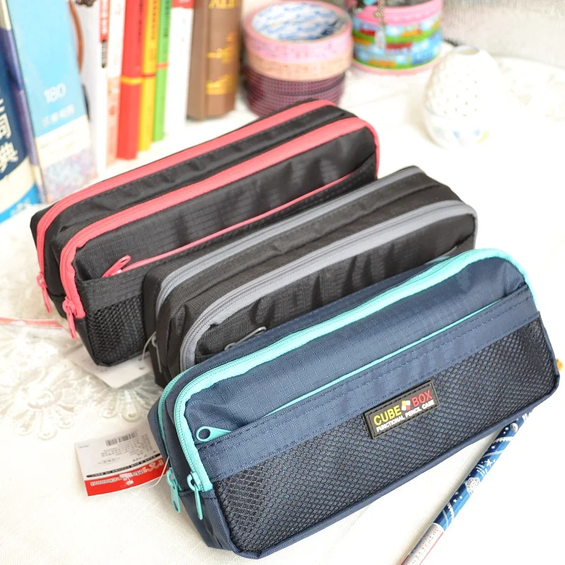 Large capacity multi layers pencilcase 3 zipper stationery pouch durable pencilbag calssical