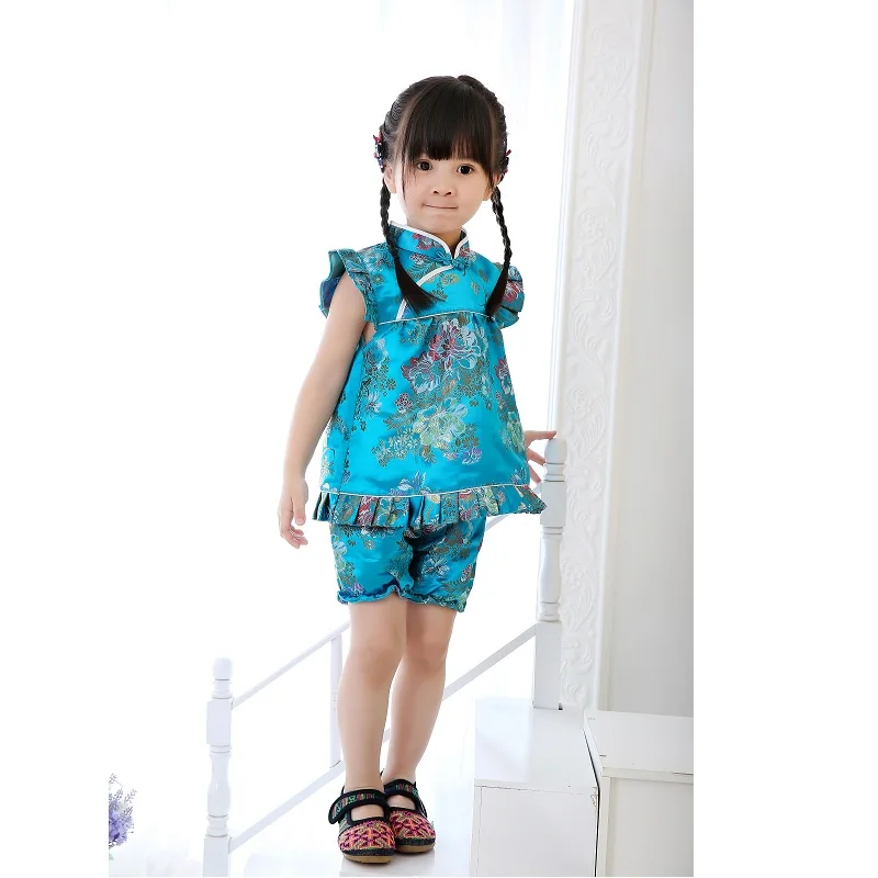QIPAO/комплекты золотистого цвета для девочек Лето 2018 Комплект одежды маленьких