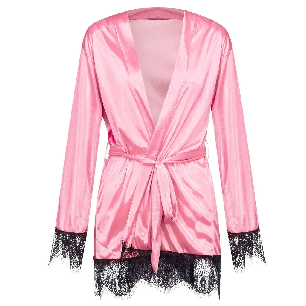 Летний пляжный стиль Для Женщин Атласная Ночная рубашка шелковые кружева белье Ночная рубашка пижамы сексуальный халат мягкая элегантная короткие ночные рубашки - Цвет: Розовый