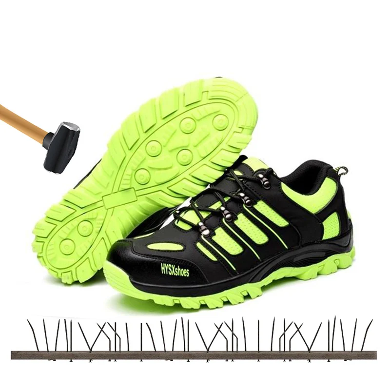 

Men Safety Shoes Sneaker Steel Toe Outdoor Work Ankle Men's Shoes Outdoor Breathable Antislip Puncture Proof Fluorescent Green