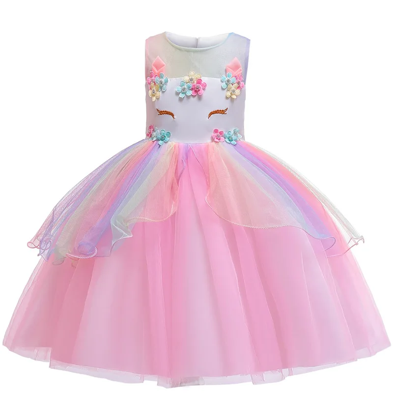 

Children Princess Dress 2019 New Baby Girls Sleeveless Unicorn Lace Tutu Dress 4-8y Kids Cartoon Clothes Party And Wedding Dress