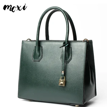 

MOXI Genuine Leather Women Messenger Bag Boston Handbag Female Classic Style Ladies Shopping Bag Real Leather Tote Shoulder Bag