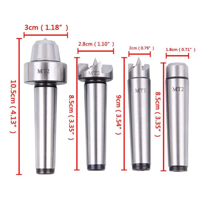 4Pcs/Set MT2 Lathe Live Center Drive Spur Driver Dead Center with Wooden Case For Metal Wood Lathe Turning Tool