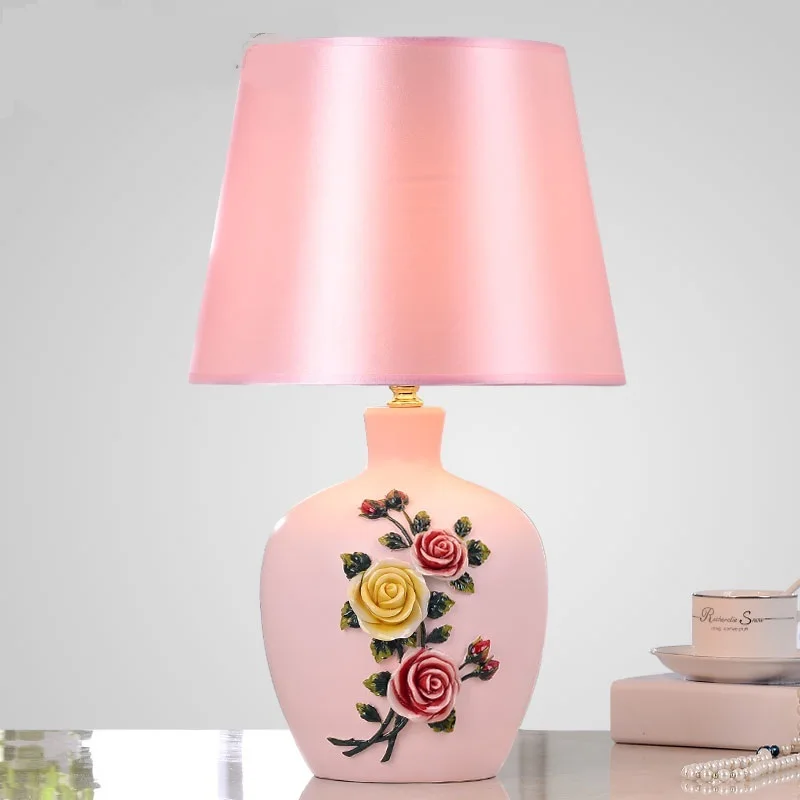 

Chinese home living room table lamp stereo speakers daughter Princess wedding room Rooms Hotel pink flower desk lamps ZA9927