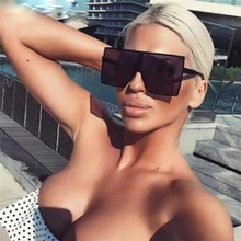 Женские солнцезащитные очки больших размеров, модные, новинка, брендовые, с большой квадратной оправой, с плоским верхом, солнцезащитные очки, женские, Ретро стиль, полностью черные солнцезащитные очки