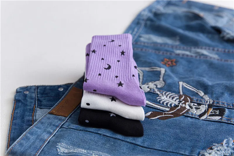 Классические одноцветные женские носки хлопковые для девочек Harajuku забавные носки для скейтборда фиолетовые и черные школьные корейские носки