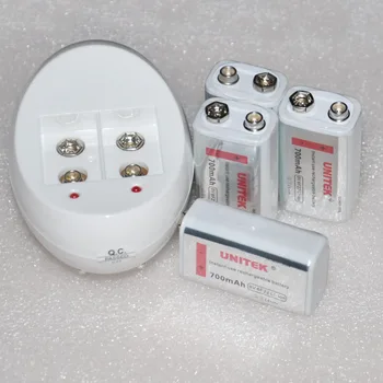 

4pcs 6F22 9V rechargeable battery 700mAh lithium ion cell + charger for wireless microphone multimeter replace 9v ni-mh series