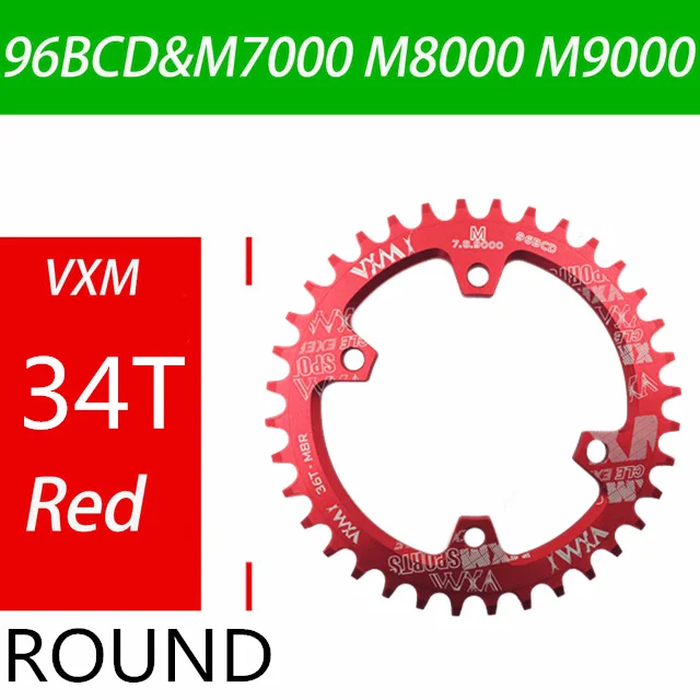 Велосипедная Звездочка VXM 96BCD 30 T/32 T/34 T/36 T/38 T, узкая широкая круглая овальная велосипедная звездочка, велосипедная круглая шатунная пластина, запчасти для велосипеда - Цвет: 34T Red Round