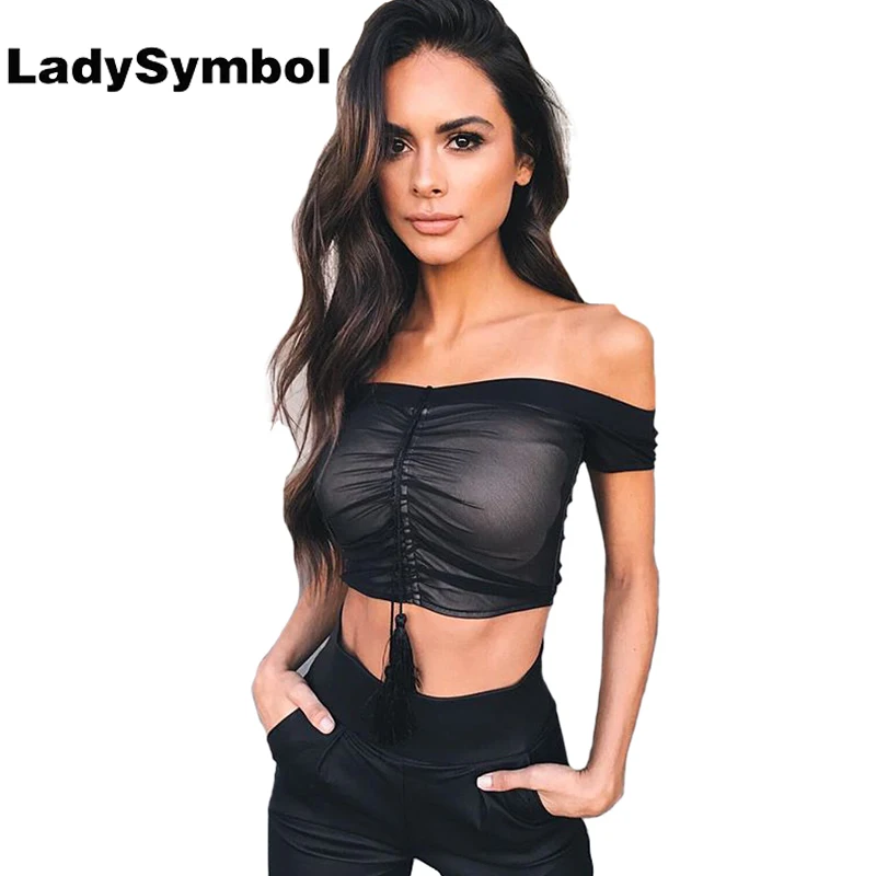 Ladysymbol Off Shoulder Crop Top Blouse Shirt Women Summer 2017 Slash