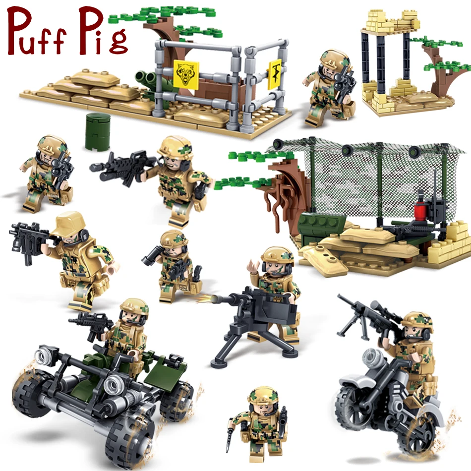 

PuffPig 363PCS Military World War2 Weapon Building Blocks Soldiers legorreta Army ww2 Toy ChildrenToys Educational Toys For Kids