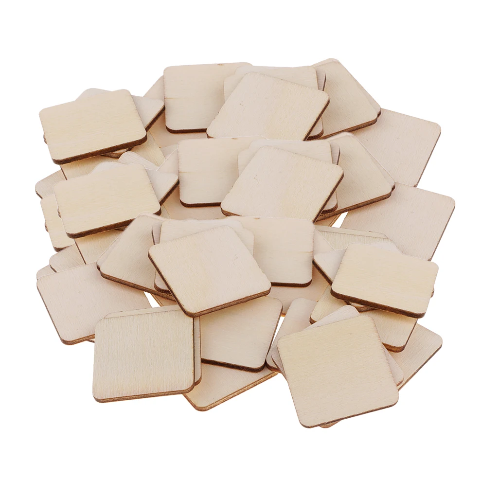 100Pcs Rectangle/Square MDF Unfinished Wood Pieces Cutouts Blank Plaque Sheets for DIY Art Craft Pyrography Decoration Ornaments