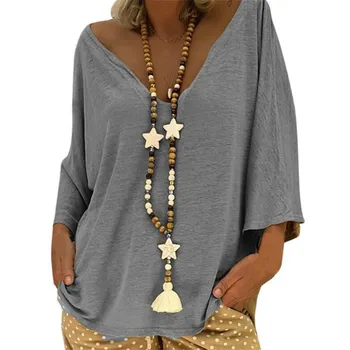 

INDJXND Summer Solid Blouse Female Casual O Neck Three Sleeve Shirts Women Tops Loose Blusas Shirts Sexy Vintage Blusa Feminina