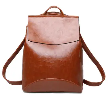

Fashion Women Solid Color Shoulder Bag Faux Leather Zipper Flap Tote Backpack
