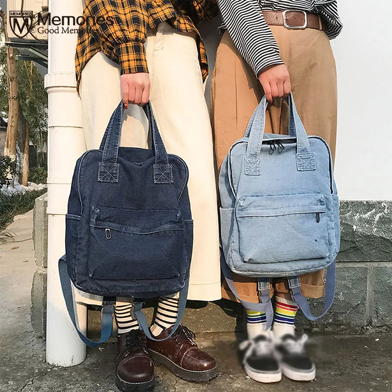 

Simple Casual Denim Women Backpack with Handle Jeans Girls Travel Bag Daypack Female Cowboy School Bag Design Teenagers Rucksack