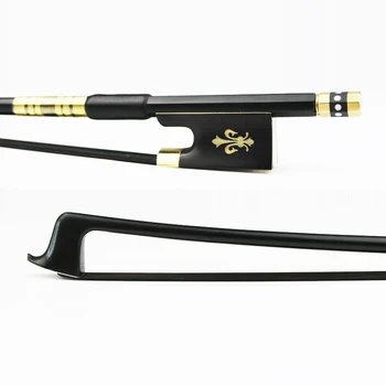

Free Shipping 4/4 Size Carbon Fiber Violin Bow Black Horse Hair Ebony Frog Carving Flower Brass Alloy Violin Parts Accessories