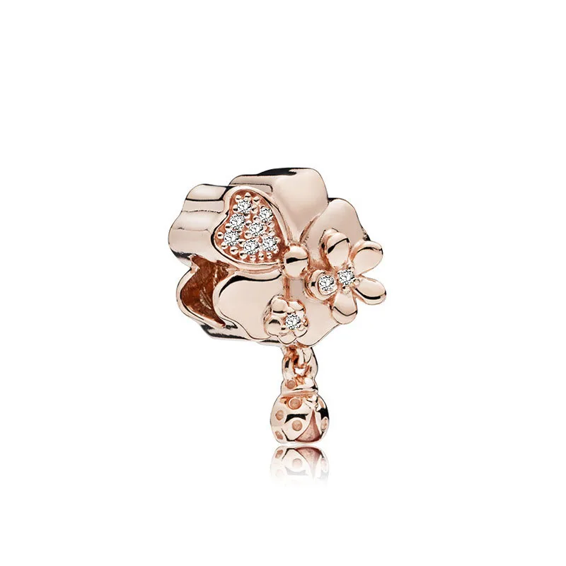 

2018 spring new free shipping 1pcs rose gold rose flower dangle diy bead Fits European pandora Charm Bracelets A636