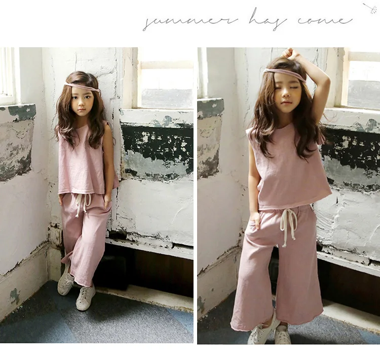 Casual Kids Clothes Suit For Teenage Girls Clothing set 2019 Summer Solid Vest Tshirt Pants 2-piece Soft Cotton Children Outfits (12)