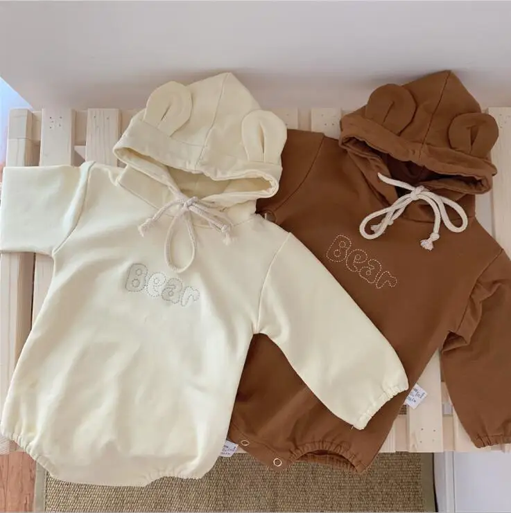 

2019 Wholesale Baby Girls Boys Hooded Romper Autumn Cotton Baby Jumpsuits 6-24 Month PV669