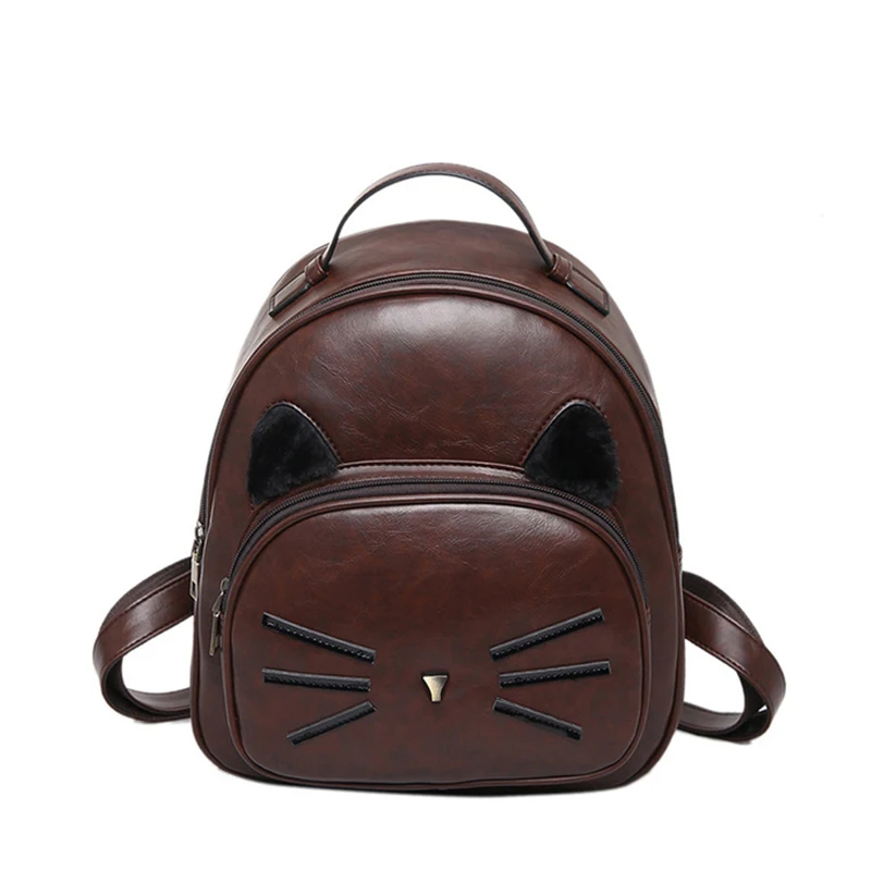 

PU Leather Backpack Cute Cat Shoulder School Bags For Teenagers Mini Female Bag new spring and summer students women backpacks