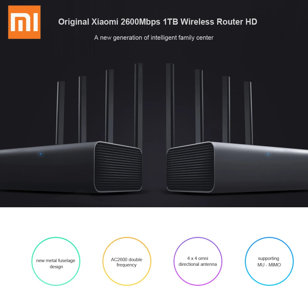  Original Xiaomi HD Router 2600Mbps 1TB HHD Smart Wireless Router HD 4 Antenna 2.4GHz+5.0GHz WiFi Ne