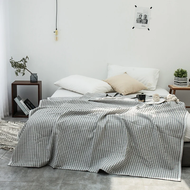 

2019 New Product Soft color waffle design skin-friendly cotton fabric multi-functional blanket / shawl