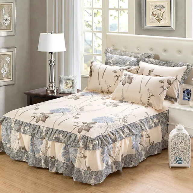 100 Cotton Bed Sheets Printed Double Layers Lace Sheet Skirt 100 Cotton Bed Sheets Printed Double Layers Lace Sheet Skirt Mattress Protective Case Cover Bedskirt Free Shippping