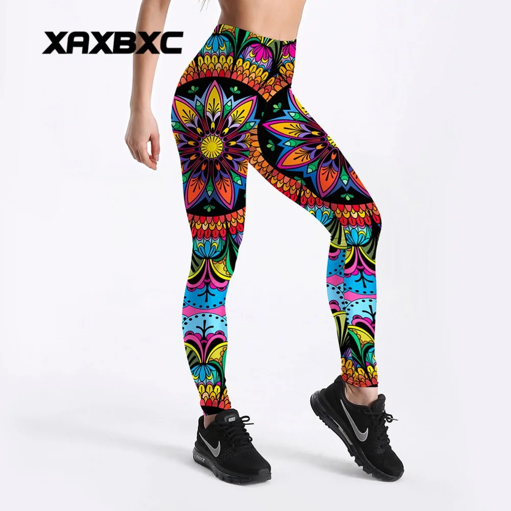

XAXBXC 4108 Sexy Girl Pencil Pant Colorful Mandala Floral Printed Elastic Slim Fitness Workout Push Up Women Leggings Plus Size
