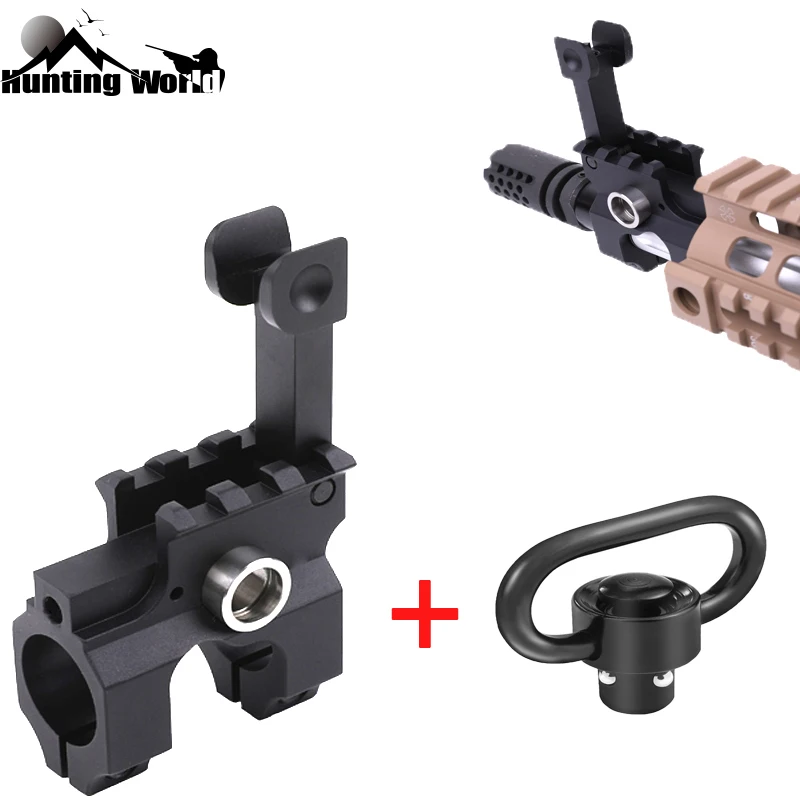 

Tactical CNC Flip-Up Folding Front Iron Sight with Clamp-On Gas Block Mount and sling swivel for Hunting Airsoft AR15 /M4/15/16