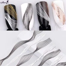 Monja, дизайн ногтей, металлическая волнистая линия, полоса, самоклеющиеся наклейки, Переводные 3D наклейки для ногтей, сделай сам, маникюрные украшения