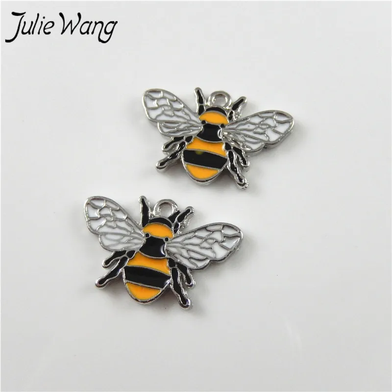 Julie Wang 8 шт. красочные милые медовая пчела Форма Подвески эмалевый сплав ручной работы для женщин браслет на ногу ожерелье ювелирные изделия в поисках