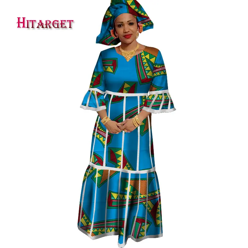Африканские платья для женщин, платье макси с рукавом до локтя, африканские платья с принтом, Дашики, женское платье Базен, богатые Длинные платья размера плюс 6XL WY3116 - Цвет: 12