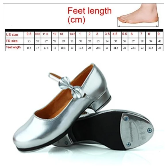 Black And White Tap Shoes Women Girls Kids Tap Dance Shoes Bow Tie Mary Jane Style Shiny Patent PU Leather Size 26-40 - Цвет: Silver  Tap Shoes