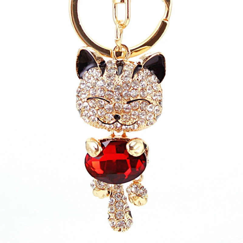 Crystal Rhinestone Metal Cat Keychain Novelty Souvenir Gifts Couple Key Chain Key Ring Hangbag Charms Pendant Chaveiros Carro