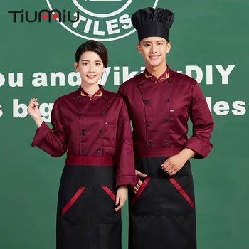 

Flower Embroidery Collar Long-sleeved Double Breasted Wholesale 2018 New Chef Kitchen Work Jackets High Quality Waiter Uniforms