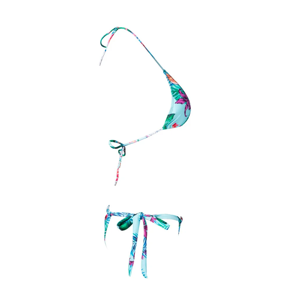 Sexy Colorfu Rainbow Striped Flora Bikini Set String Triangle Women's Swimwear Self Tie Side Tange Biniki 4 Color Size XL 12