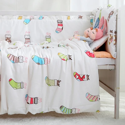 4pcs Infant Nursery Crib Bedding Set Dog Pirate Quilt Bumper Sheet