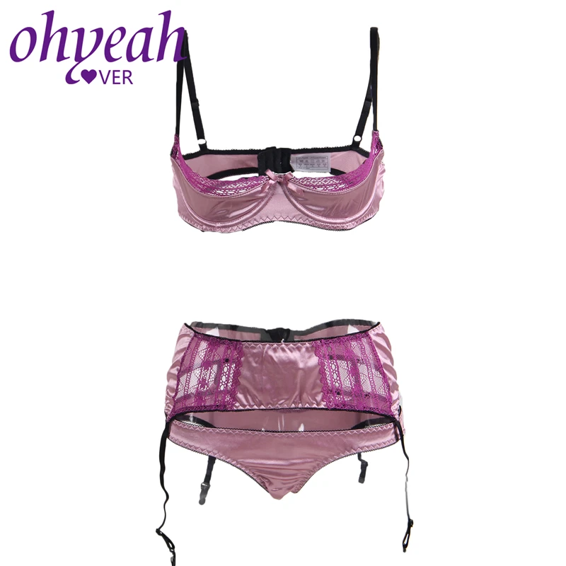 Ohyeahlover Sexy Open Cup Bra Panties Plus Size 5XL Conjunto Lingerie Garter Satin Lace Stitching Underwear Set Women RM80396