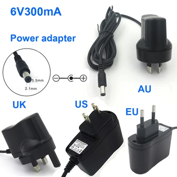 

Fast Shipping 1PCS 6V 300mA AC/DC Power Adapter US/EU/UK/AU Plug Universal Charger Converter 5.5*2.1mm for Walkie-talkie