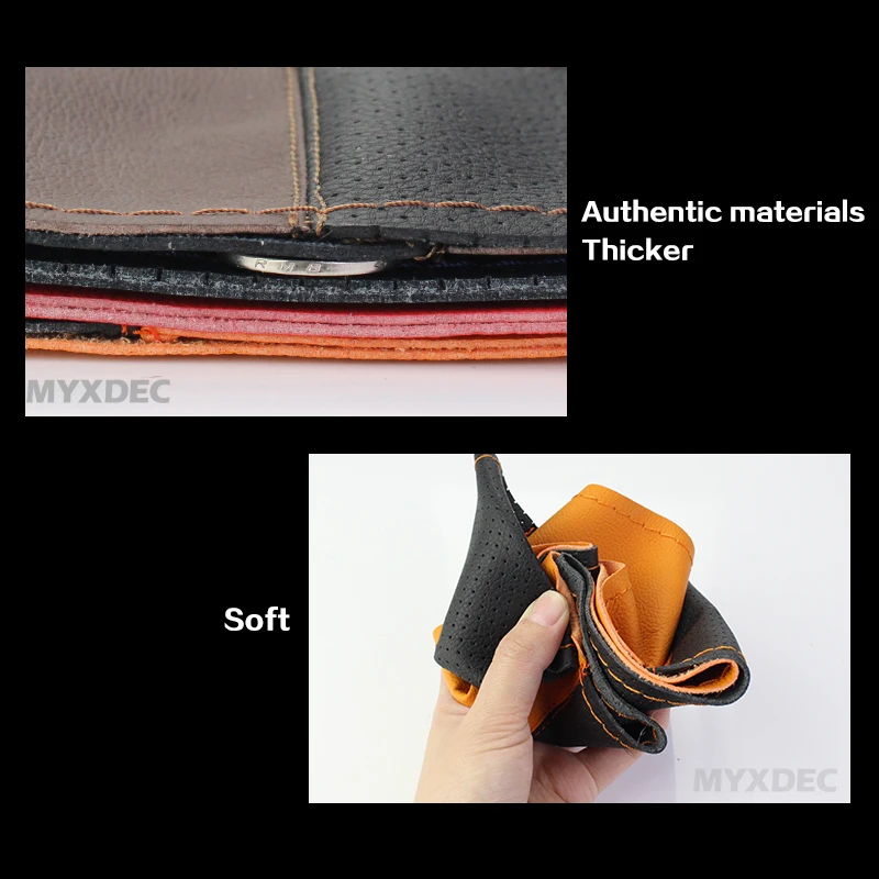Double Colors DIY Leather Sport Car Steering Wheel Cover Auto Car Stitch On Wrap Cover WIth Needles and Thread For Diameter 38cm